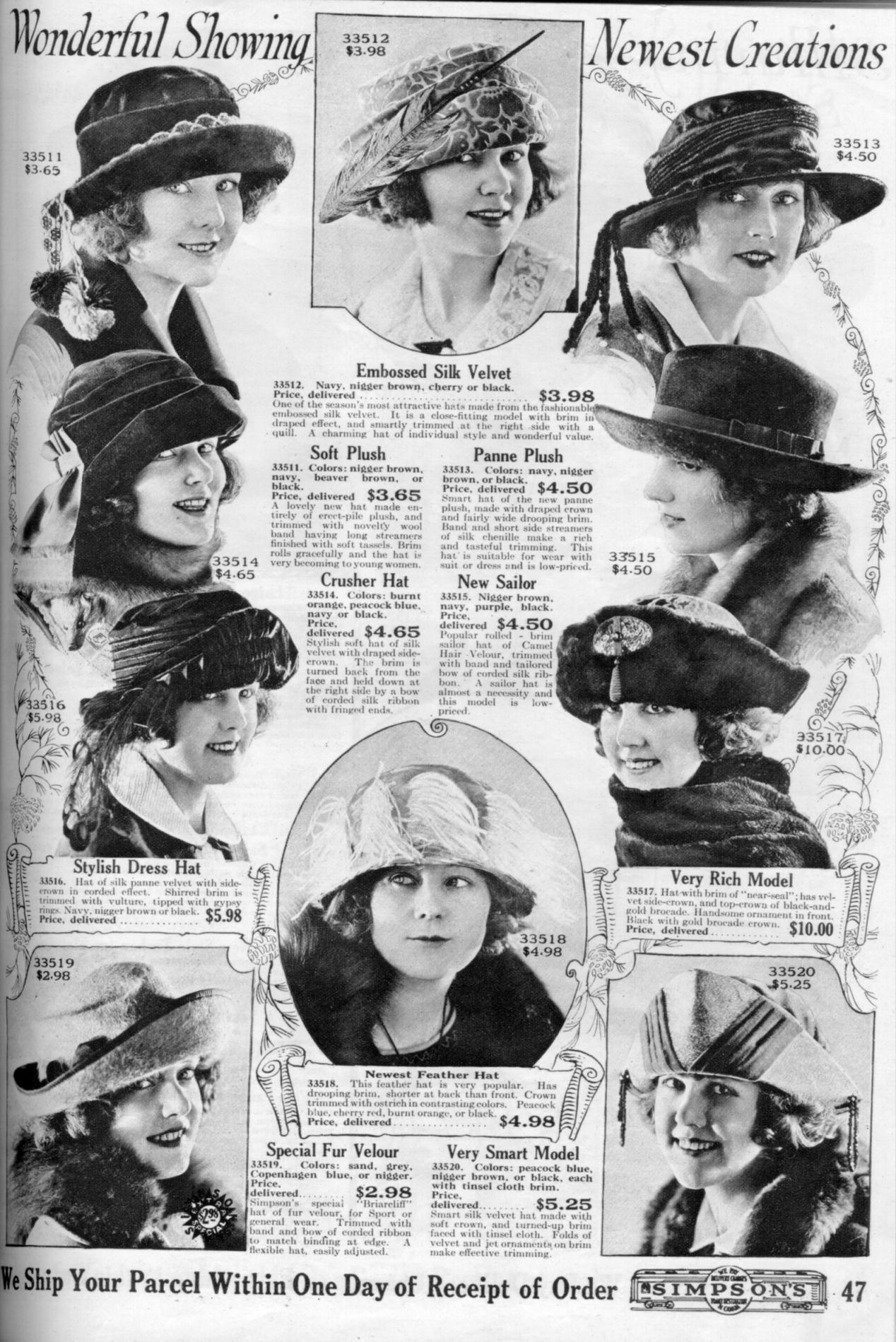 1918 Simpson Company Catalog Mens Winter Wear Hats Fall Winter Print Ad  398A 